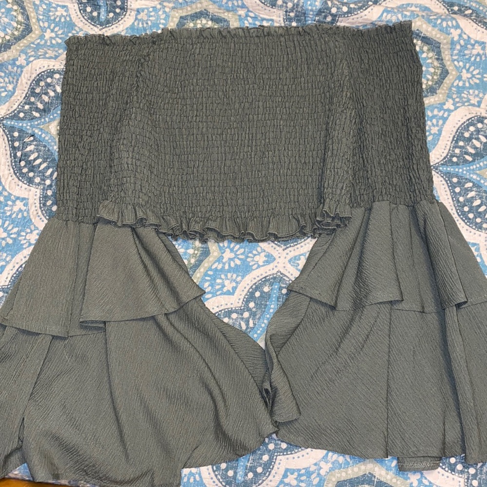 Green Smocked Crop Top